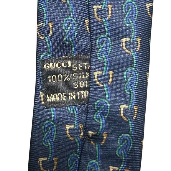Gucci Mens Navy Blue Printed Silk Designer Neck Tie Pointed Adjustable Italy - Picture 11 of 14
